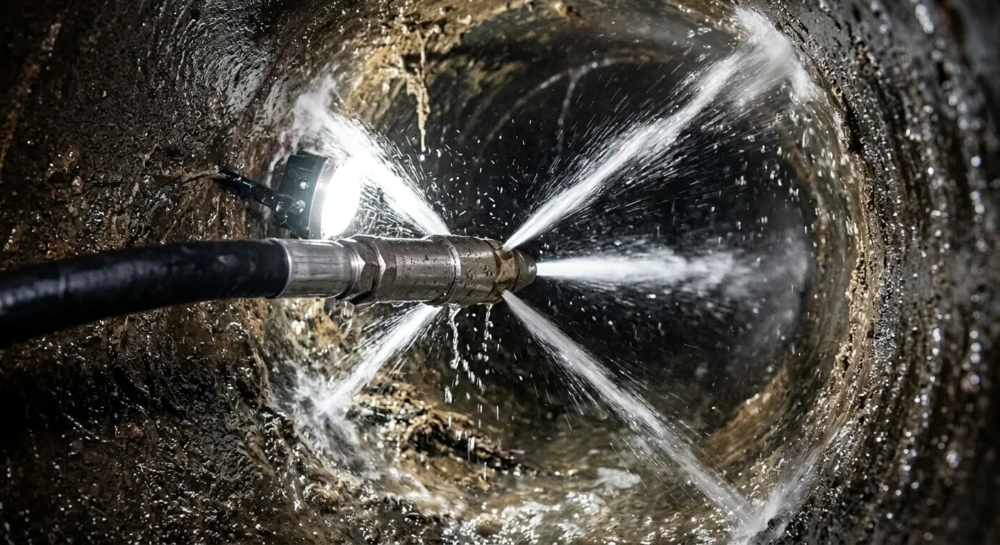 High-pressure hydro jetting nozzle cleaning sewer pipe for Trenchless Sewer Repair in Crossville